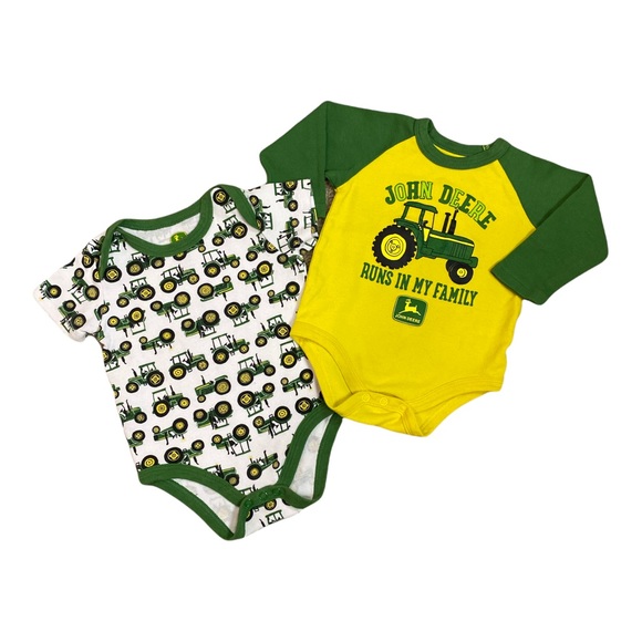 Bundle of 2 John Deere Bodysuits Yellow and Green Size 6-9 Mos  [K69] - Picture 1 of 6